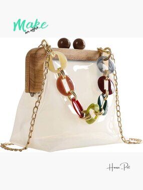 Transparent PVC Plastic Handbag Crossbody Evening Bag with Removable Acrylic